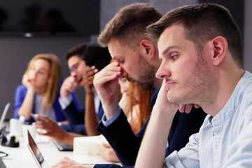 Unmotivated Classroom Team in Bored Business Presentation