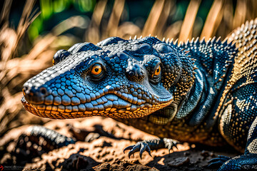 Fototapeta premium Inca Shirkran (Komodo Dragon): Found on Komodo Island in Indonesia, the Inca Shirkran is known as the world's largest venomous snake and is a carnivore that hunts other animals.
