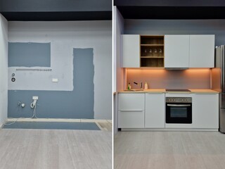 Before And After Of Modern Kitchen Apartment Room