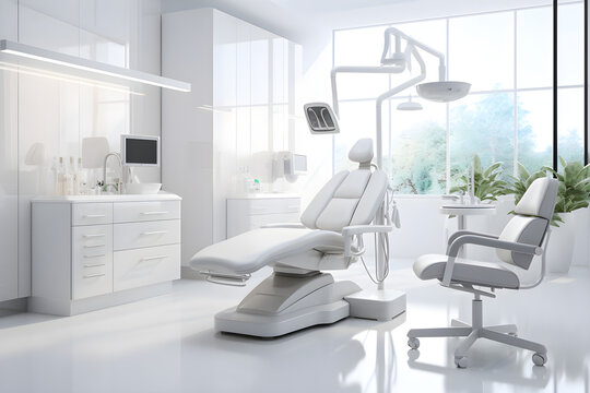 White interior with medical equipment in the dentist office,