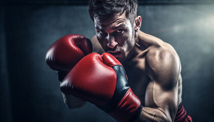 Close-up shot of boxer's gloves in action ,generative ai