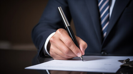 Elegant Businessman Put his Signature on the Document to Give Approval to a Project's Proposal