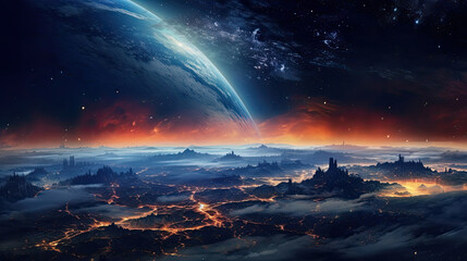 space view, planet at night, A beautiful night seen from the space