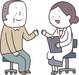 問診する女医と安心なおじいさん