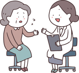 問診する女医と心配なおばあさん