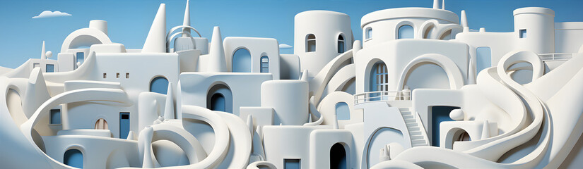 Fairytale City Made Of White Clay. Illustration on the theme of architecture and history, tourism and recreation. Generative AI - obrazy, fototapety, plakaty