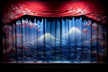 日本風の綺麗な絵が描かれた舞台の幕 - obrazy, fototapety, plakaty