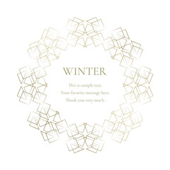 素材_フレーム_雪の結晶と光をモチーフにした冬の飾り枠。金色の高級感のある囲みのデザイン