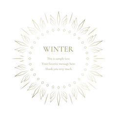 素材_フレーム_雪の結晶と光をモチーフにした冬の飾り枠。金色の高級感のある囲みのデザイン