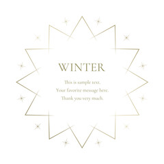 素材_フレーム_雪の結晶と光をモチーフにした冬の飾り枠。金色の高級感のある囲みのデザイン