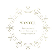 素材_フレーム_雪の結晶と光をモチーフにした冬の飾り枠。金色の高級感のある囲みのデザイン