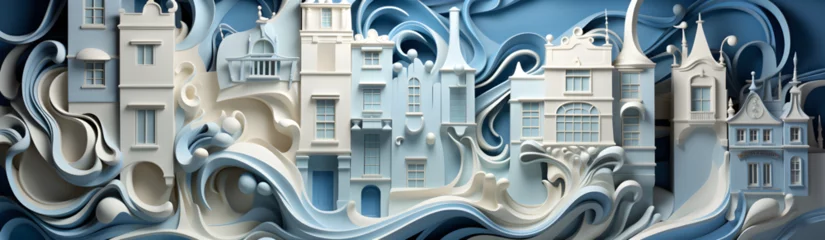 Fototapeten Paper Applique Fantasy City. Illustration on the theme of architecture and history, tourism and recreation. Generative AI © MICHAEL KUK