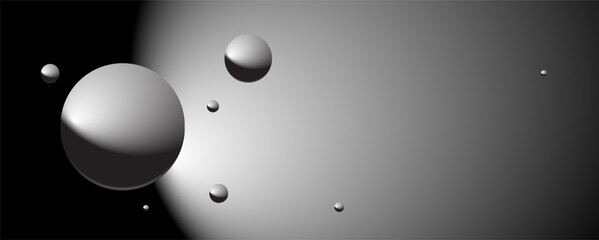 Abstract sphere and circle in the black and white cosmic background