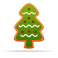 Tree shaped gingerbread cookie vector isolated illustration