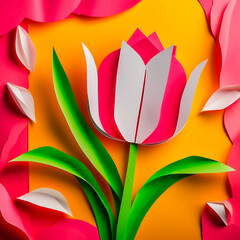 tulip made of paper on the abstract background.
