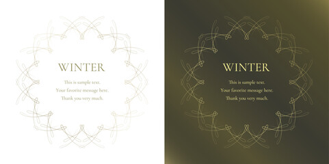 素材_フレームのセット_雪の結晶と光をモチーフにした冬の飾り枠。金色の高級感のある囲みのデザイン
