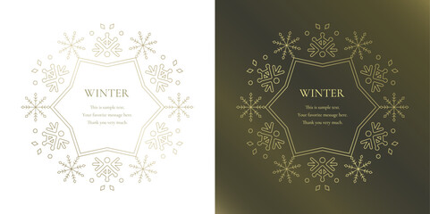 Fototapeta premium 素材_フレームのセット_雪の結晶と光をモチーフにした冬の飾り枠。金色の高級感のある囲みのデザイン