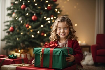 Fototapeta na wymiar girl child with christmas gift