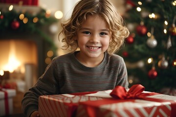 child with christmas presents