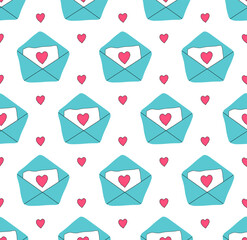 Valentine's seamless pattern with love envelopes. Doodle style.