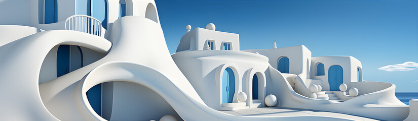 White Hotel Architecture With Plan Forms  Illustration on the theme of architecture and history, tourism and recreation. Generative AI - obrazy, fototapety, plakaty