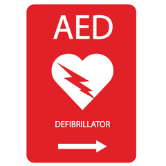 AED,automated external defibrillator / aed sign with heart and electricity symbol flat vector icon	
