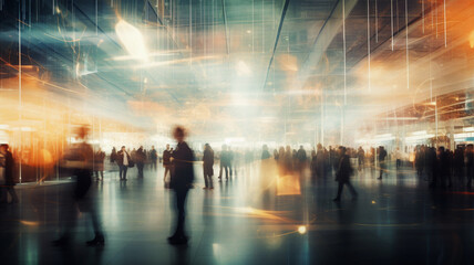 blur people in exhibition hall event trade show expo background.