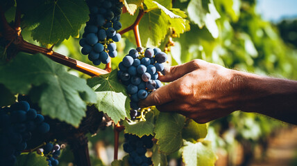 worker hand picking grape in the garden.