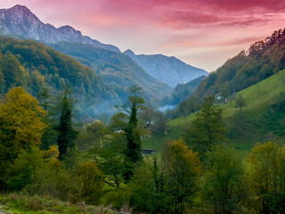 Beautiful autumn colors and scenery in a mountain region in Eastern Europe