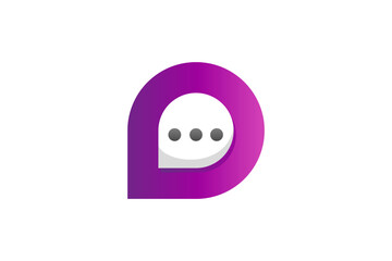 letter D simple logo design and bubble chat icon gradient purple color
