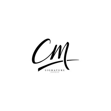 CM initial signature logo. Handwriting logo template vector