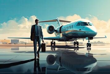 Portrait of a businessman in front of business jet