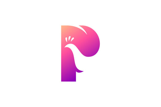 letter p and peacock creative logo concept