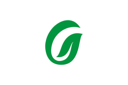 letter g and green leaf simple logo template