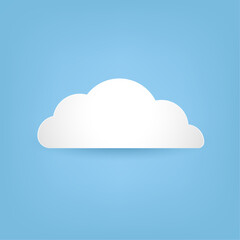 A white Cloud on bright blue color. Abstract white cloudy cartoon element of white cloud isolated on blue background. Vector illustration