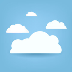Group of four white Clouds on bright blue color. Abstract white cloudy cartoon element, Vector illustration
