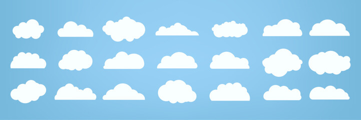 severial different styles clouds caroon style, in a flat design and white clouds and Group, set of white clouds collection elements, clouds set