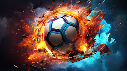 Naklejka premium soccer ball with fire, soccer ball in action