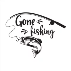 Fotobehang gone fishing logo inspirational positive quotes, motivational, typography, lettering design © Dawson