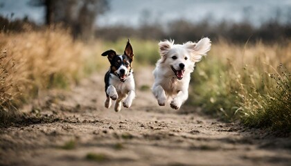 jack russell terrier running in jungle.
