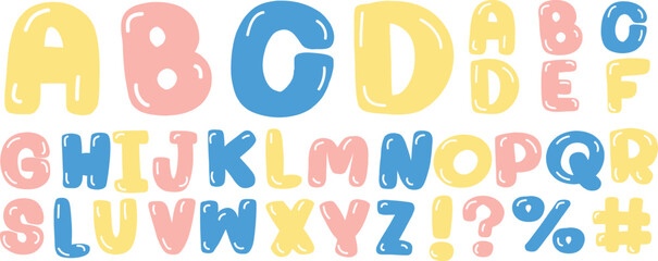 Bubble pastel sweet color. Cute candy alphabet For Kids. A-Z  letters and symbol Vector.