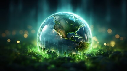 Obraz na płótnie Canvas Digital earth radiates with a green glow