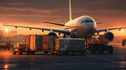 Fototapeta na wymiar Air cargo freighter Logistics import export goods of freight global