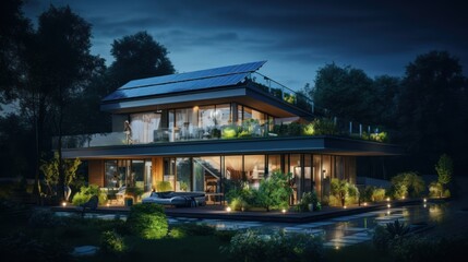 An eco-friendly house radiates light, even in the night