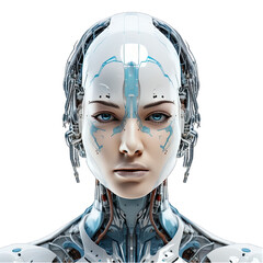 Artificial Intelligence Robot Head Isolated on Transparent or White Background, PNG