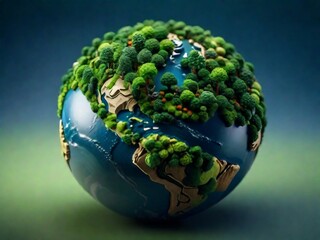 Fototapeta premium green planet surrounded by trees 