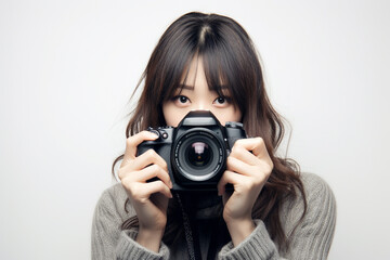 カメラを向ける若い日本人女性