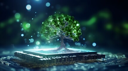 Tree growing on the converging point of a computer circuit.