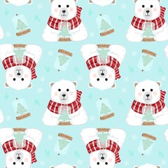 seamless pattern with polar bear and snow globe