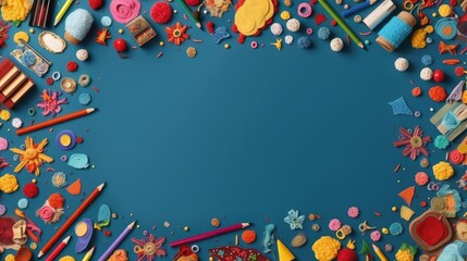 back to school concept background, colorful school supplies with copy space background